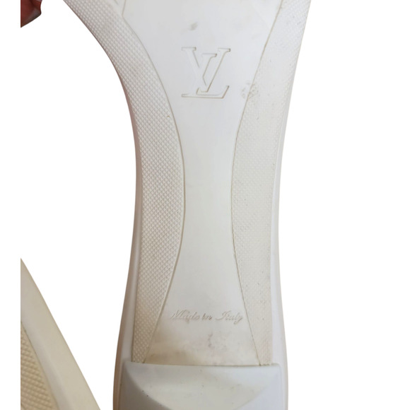 Louis Vuitton Vintage Monogram Sandals Kitten Heels White Leather Mules 9 39 - Picture 12 of 13